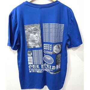Romwe Mens Royal Blue Graphic Print Oversized T-Shirt Size S